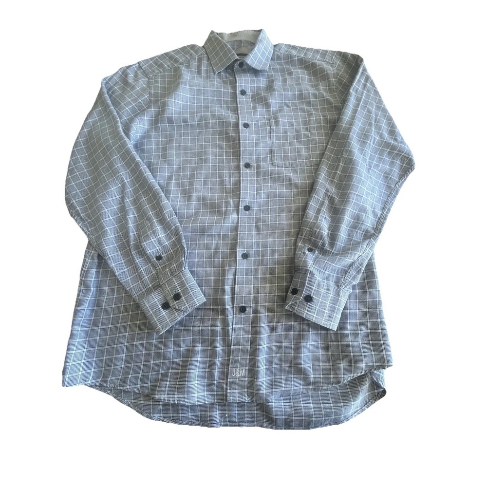 Johnston & Murphy Men's Sz Medium M Shirt Button Up Blue White Plaid Checkered